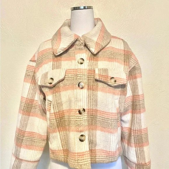 NWT, Lush Clothing Pink Plaid Cropped Jacket Lush Clothing, Small - Picture 3 of 3